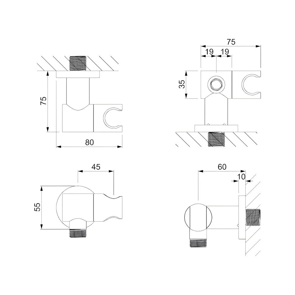 Coude et support douchette inox brossé