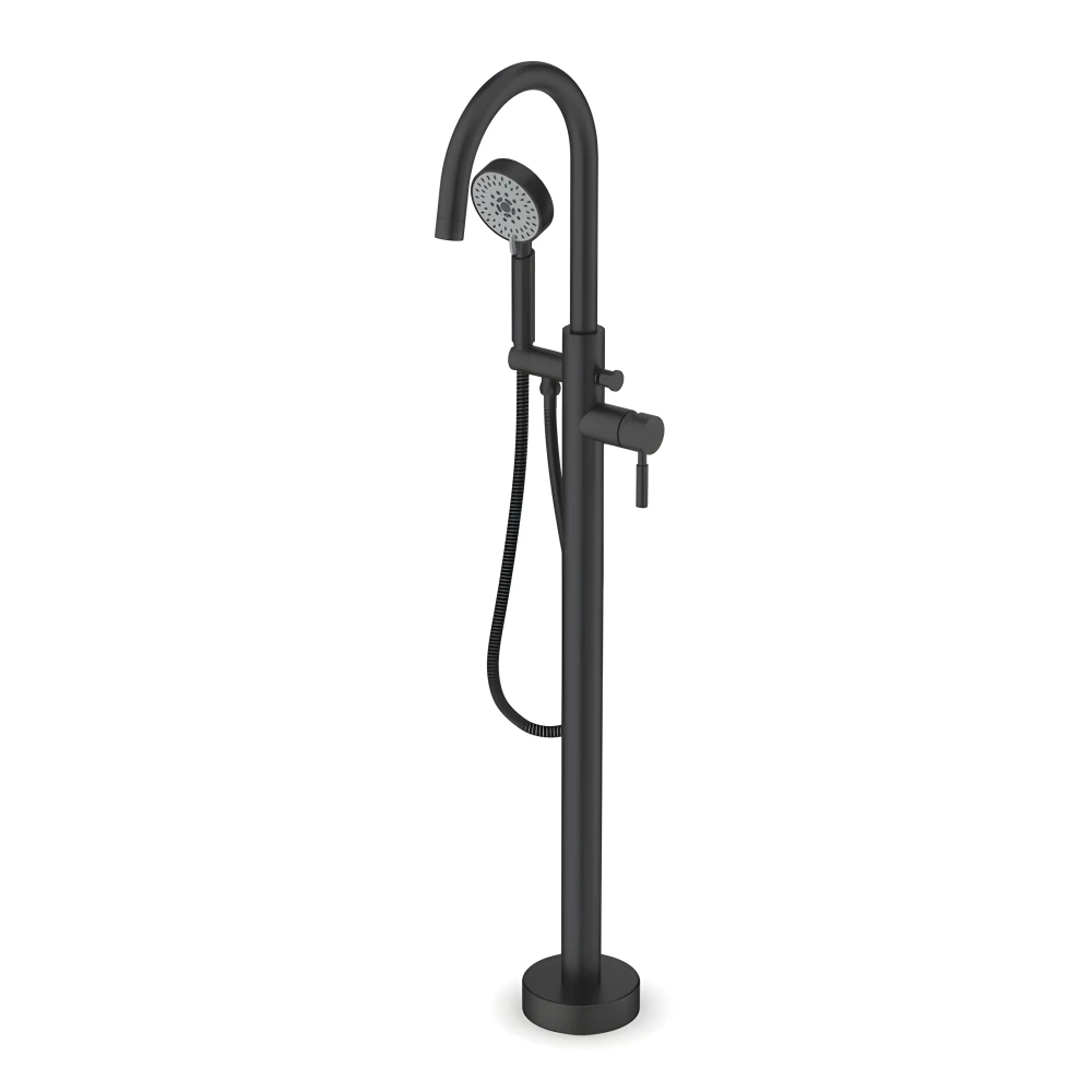 Mitigeur colonne noir mat pour baignoire îlot