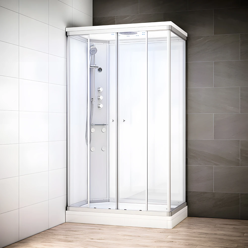 Cabine douche hydromassage SILVER rectangulaire | Version gauche avec vitres blanches