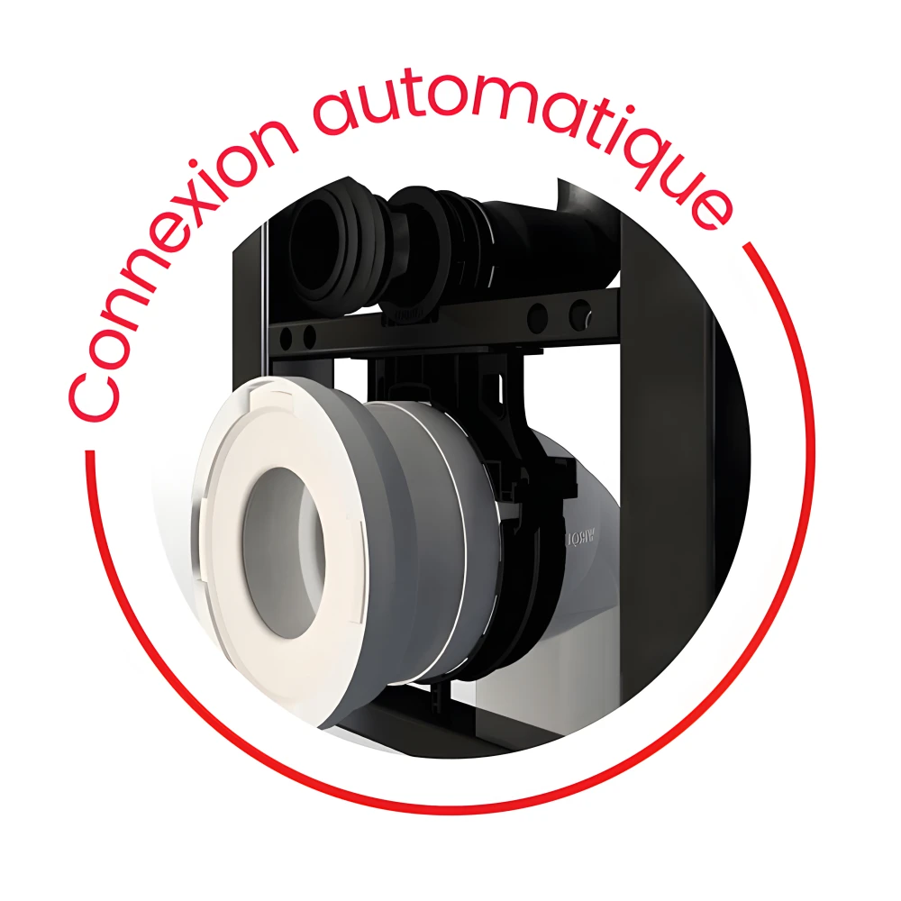 Connexion automatique de la cuvette sur la bâti-support