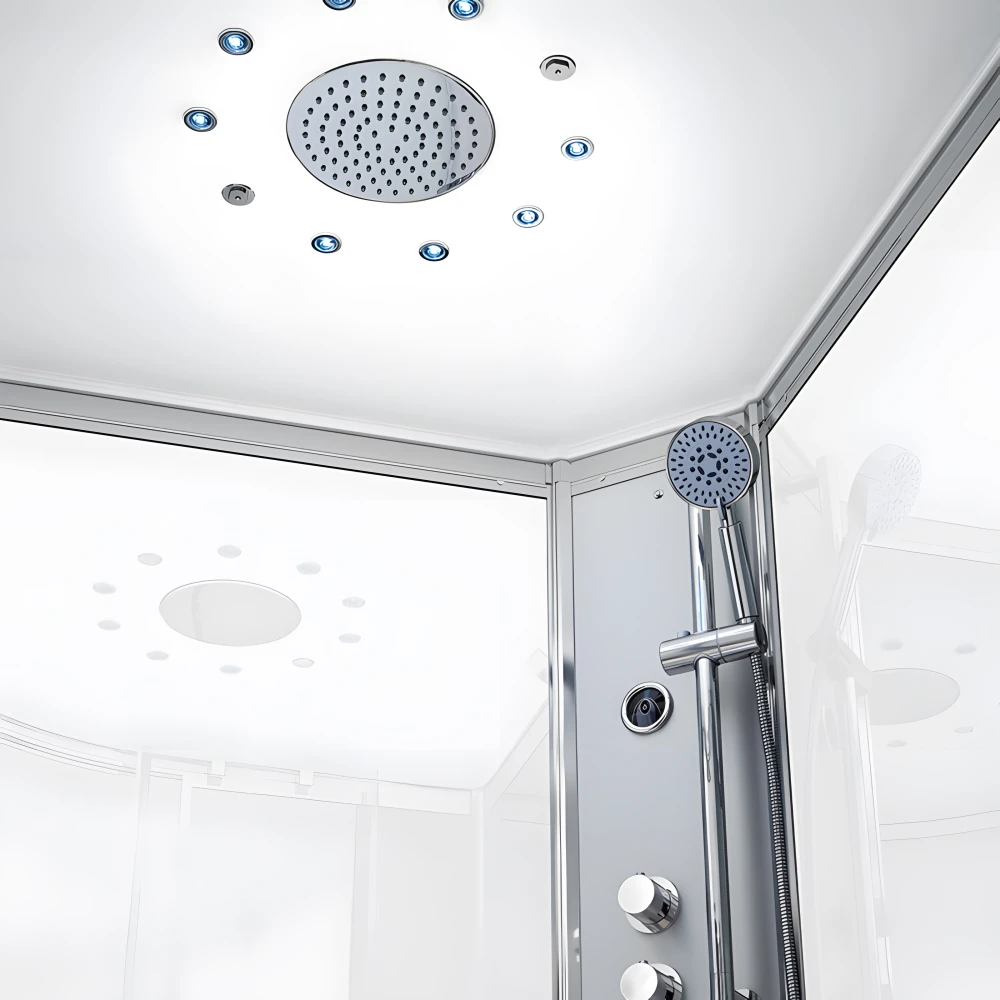 Pluie tropicale en laiton chromé 95 jets | Brumisateurs | Chromothérapie LED