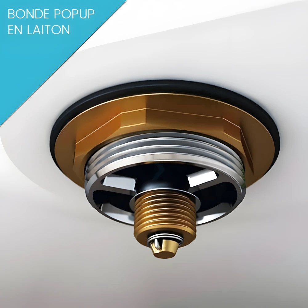 Bonde popup en laiton chromé : ouverture et fermeture par simple pression du doigt