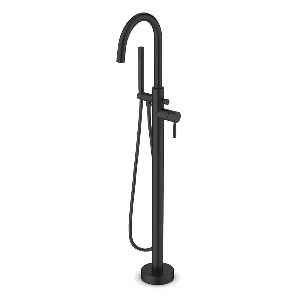Mitigeur colonne noir mat pour baignoire îlot