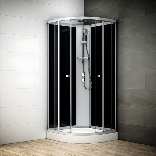 Cabine douche intégrale SILVER 1/4 de rond avec vitres blanches