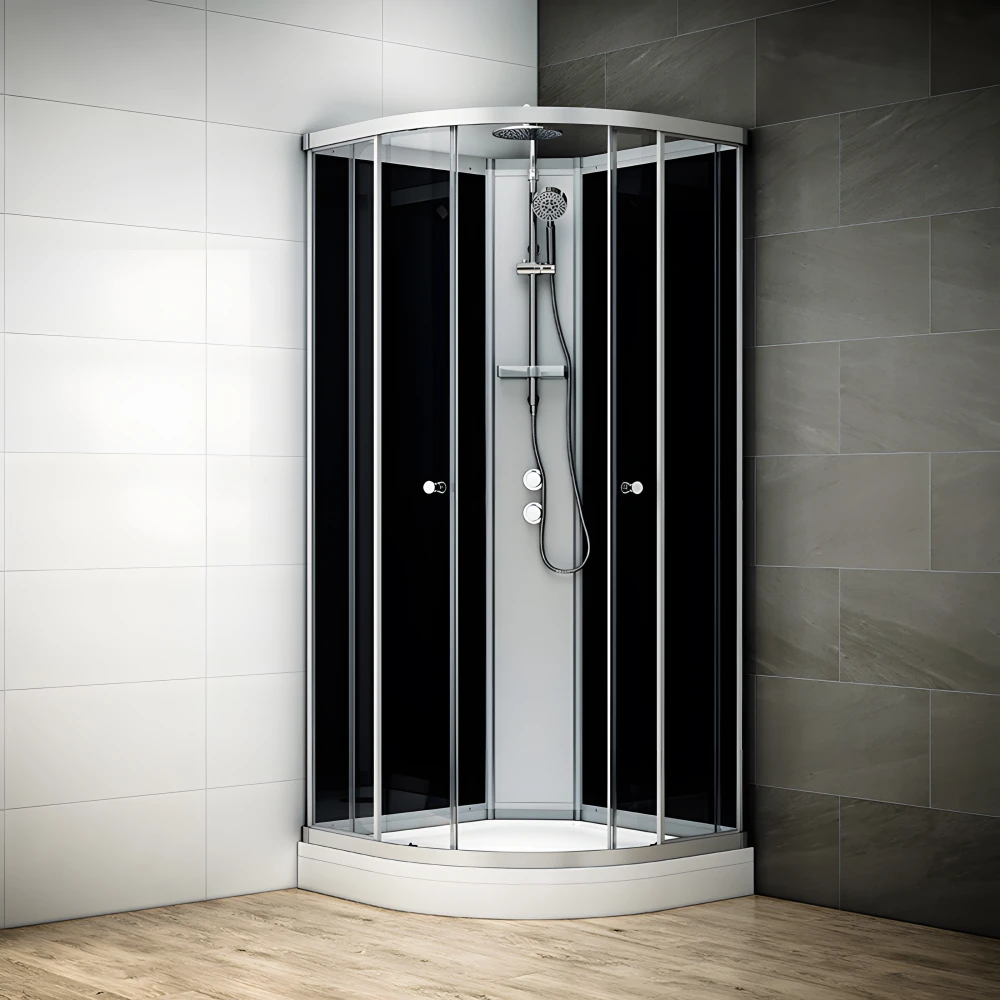 Cabine douche intégrale SILVER 1/4 de rond avec vitres blanches