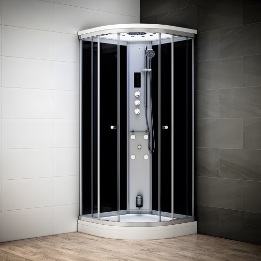 Cabine douche hammam SILVER 1/4 de rond avec vitres noires