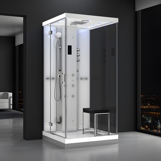 Cabine douche hammam URBAN 100x100cm (version gauche) avec verres blancs sur 1 côté