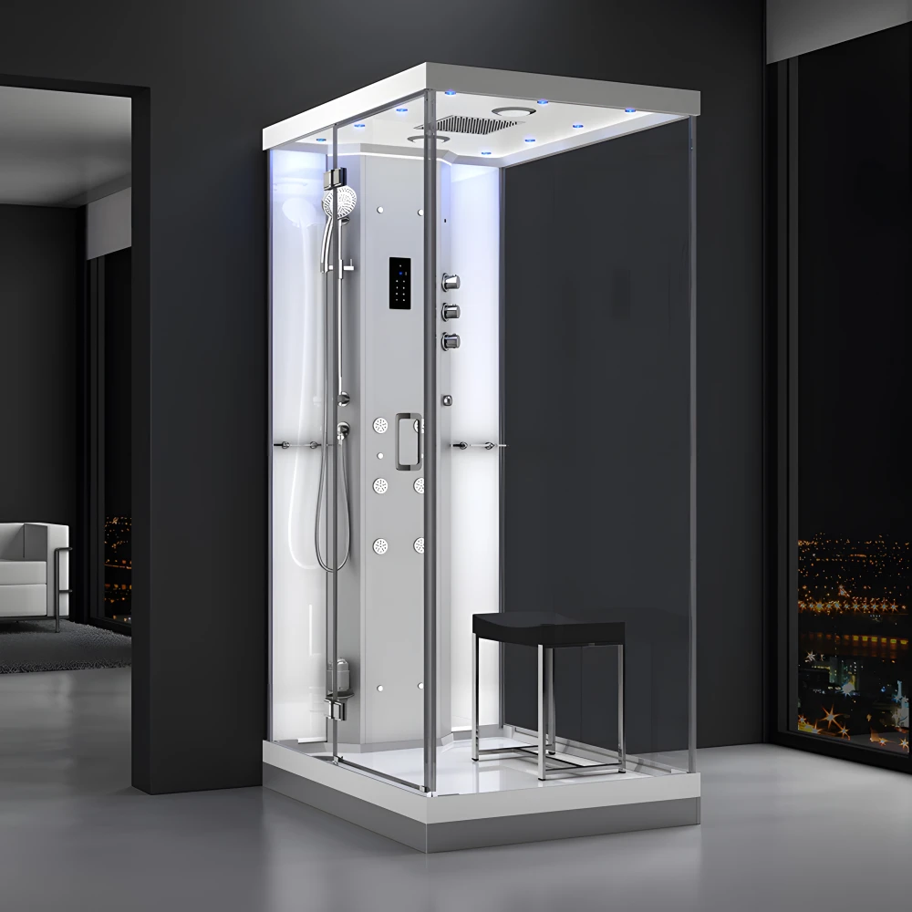 Cabine douche hammam URBAN 120x90cm (version gauche) avec verres blancs sur 1 côté