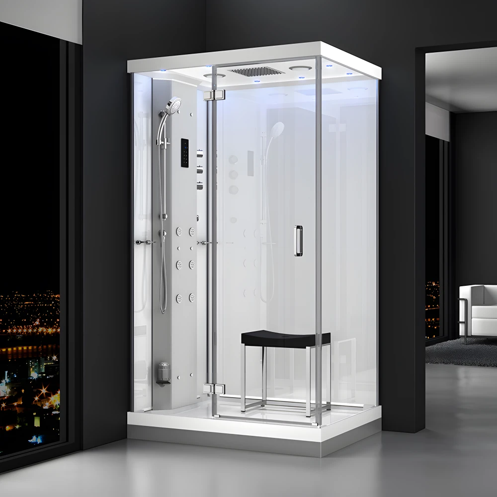 Cabine douche hammam URBAN 120x90cm (version gauche) avec verres blancs sur 2 côtés
