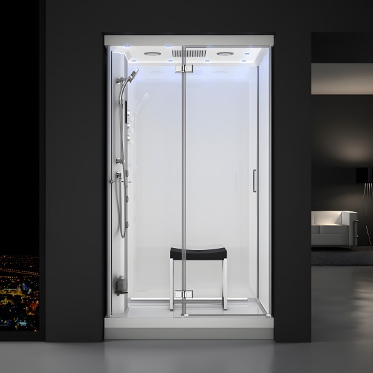Cabine douche hammam URBAN 120x90cm (version gauche) avec verres blancs sur 3 côtés