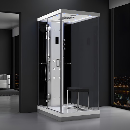 Cabine douche hammam URBAN 120x90cm (version gauche) avec verres noirs sur 1 côté