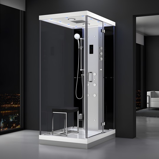 Cabine douche hammam URBAN 120x90cm (version droite) avec verres noirs sur 1 côté