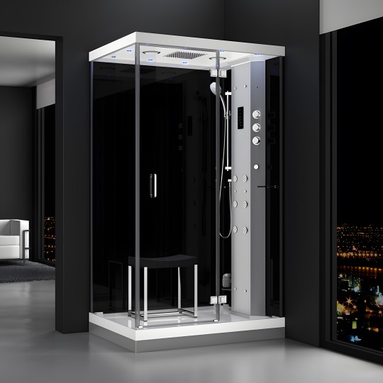 Cabine douche hammam URBAN 120x90cm (version droite) avec verres noirs sur 2 côtés