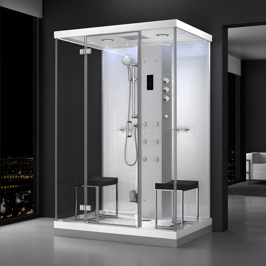 Cabine douche hammam URBAN 140x100 cm avec verres blancs sur 1 côté