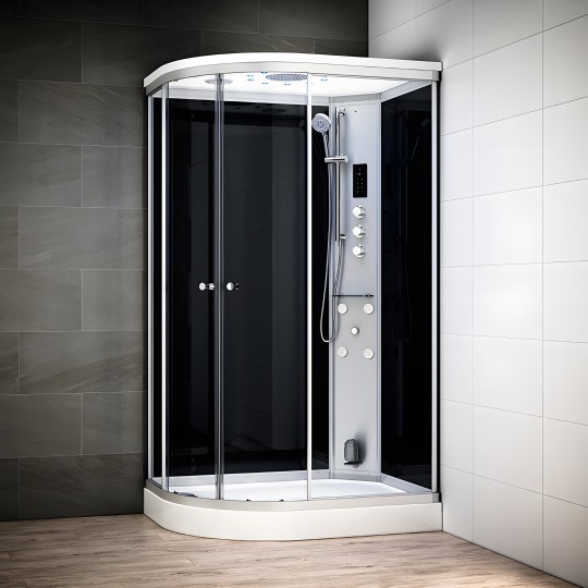 Cabine douche hammam SILVER asymétrique | Version droite avec vitres noires