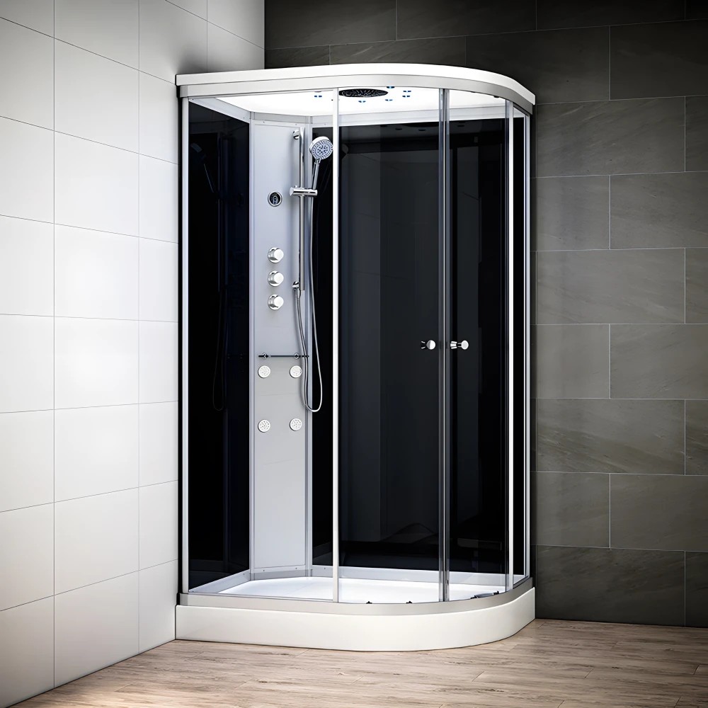 Cabine douche hydromassage SILVER asymétrique | Version droite avec vitres noires