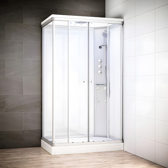 Cabine douche hydromassage SILVER rectangulaire | Version droite avec vitres blanches