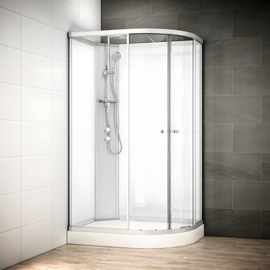 Cabine douche intégrale SILVER asymétrique | Version gauche avec vitres blanches
