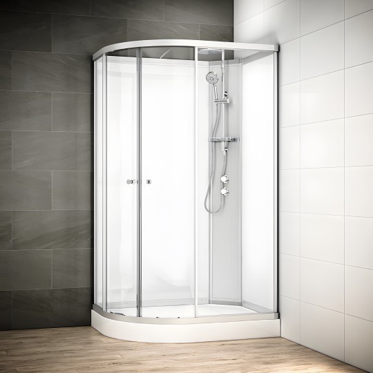 Cabine douche intégrale SILVER asymétrique | Version droite avec vitres blanches